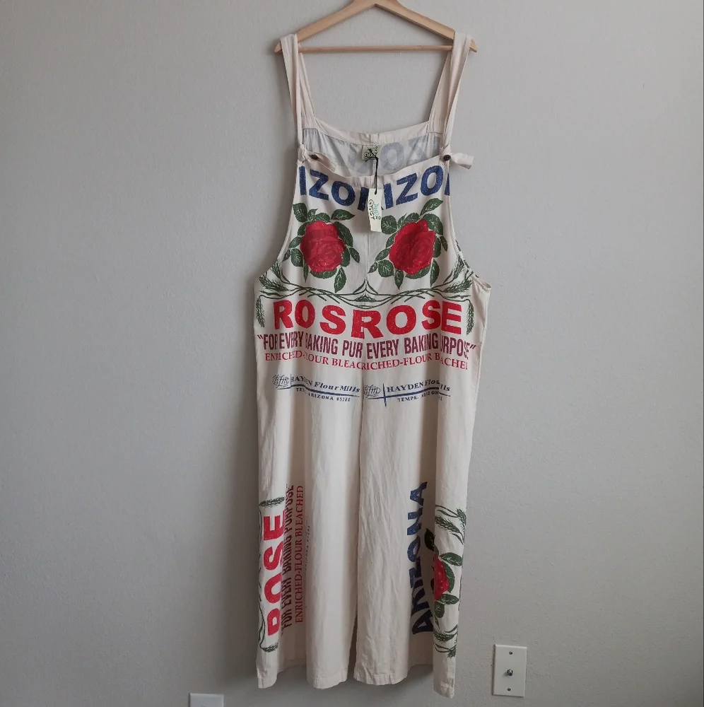 Jaded Gypsy Roses Flour Sack Market Fresh Overalls Cotton L/XL - Picture 14 of 16